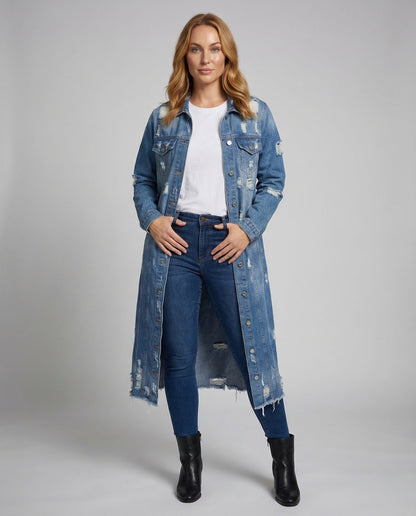 Giacca Jeans Donna Lunga con Frange - Brentozzi
