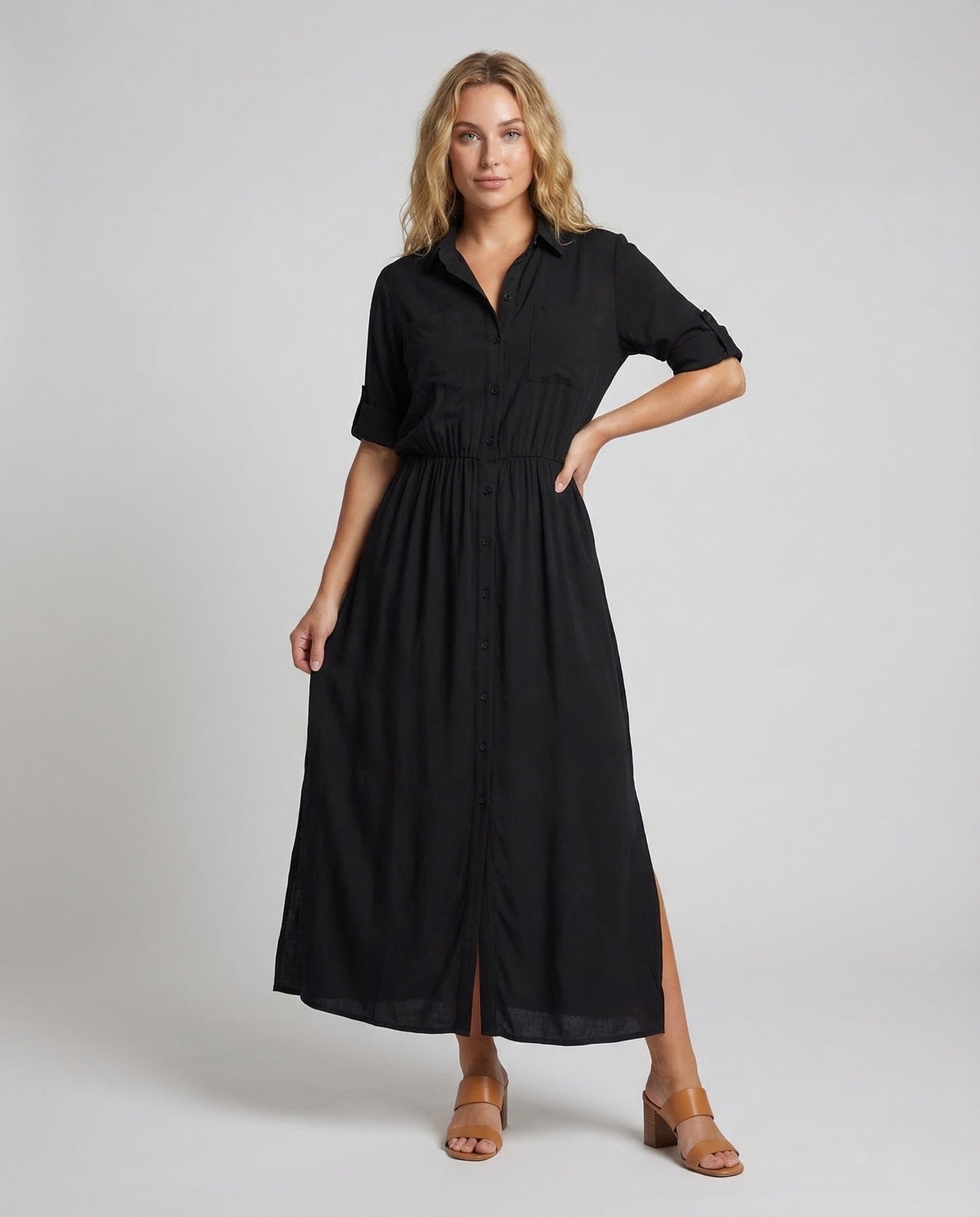 Abito Maxi Donna con Bottoni e Cintura - Brentozzi