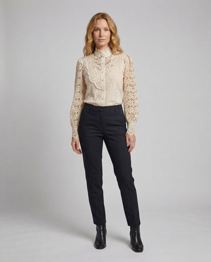 Blusa Donna in Pizzo Collo Alto con Perle - Brentozzi
