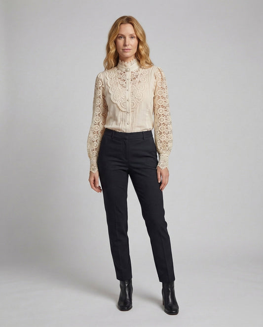 Blusa Donna in Pizzo Collo Alto con Perle - Brentozzi