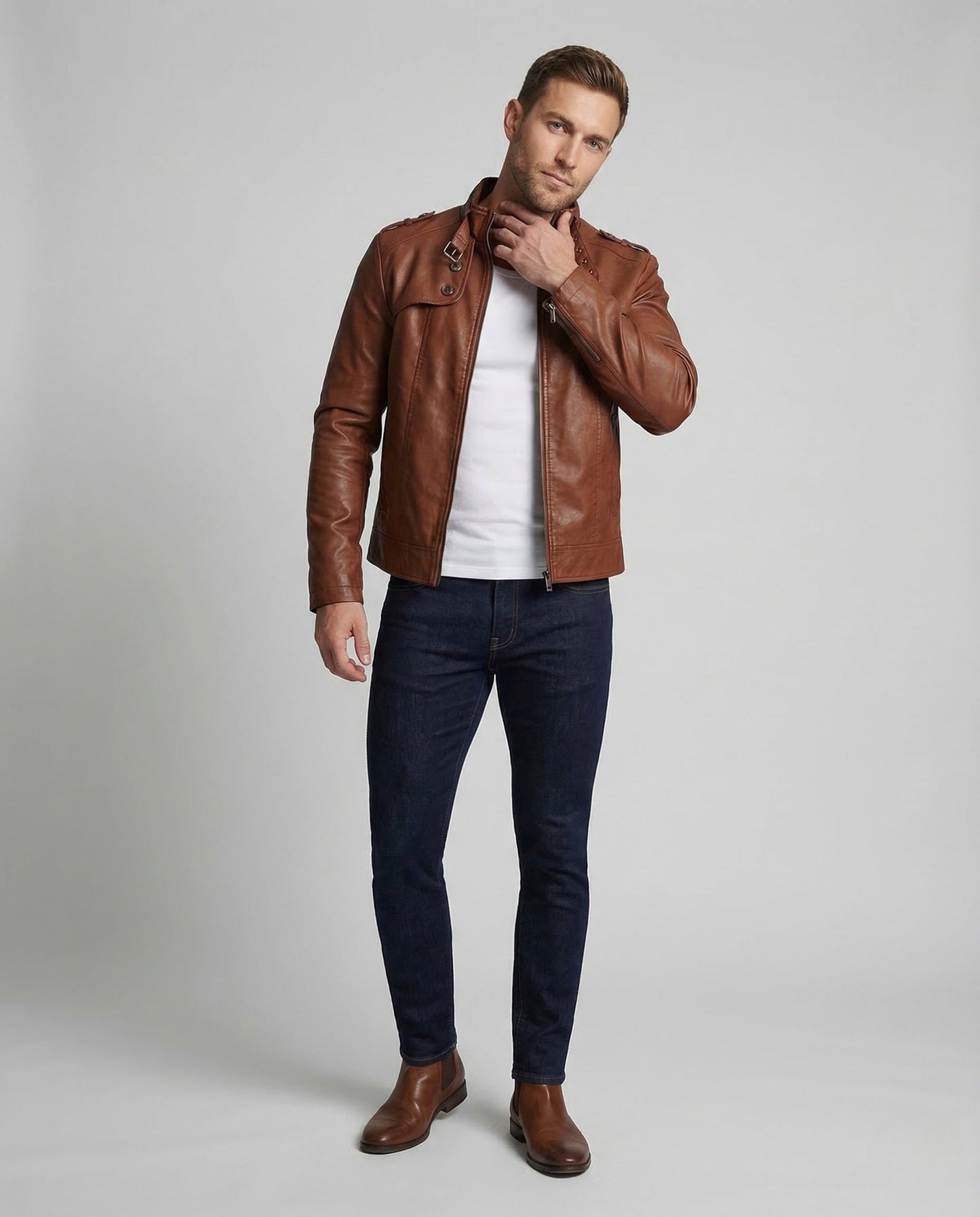 Giacca Uomo in Ecopelle Stile Biker Military - Brentozzi