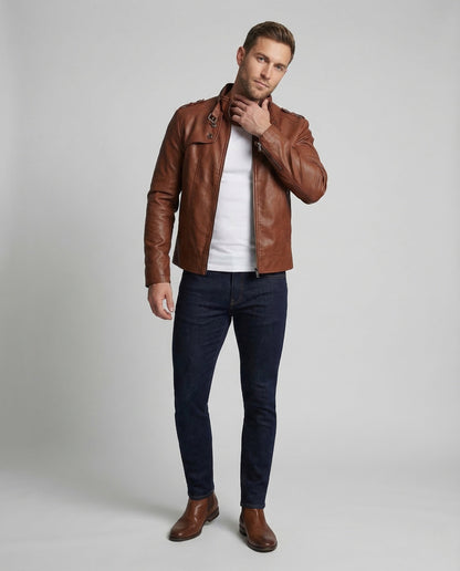 Giacca Uomo in Ecopelle Stile Biker Military - Brentozzi