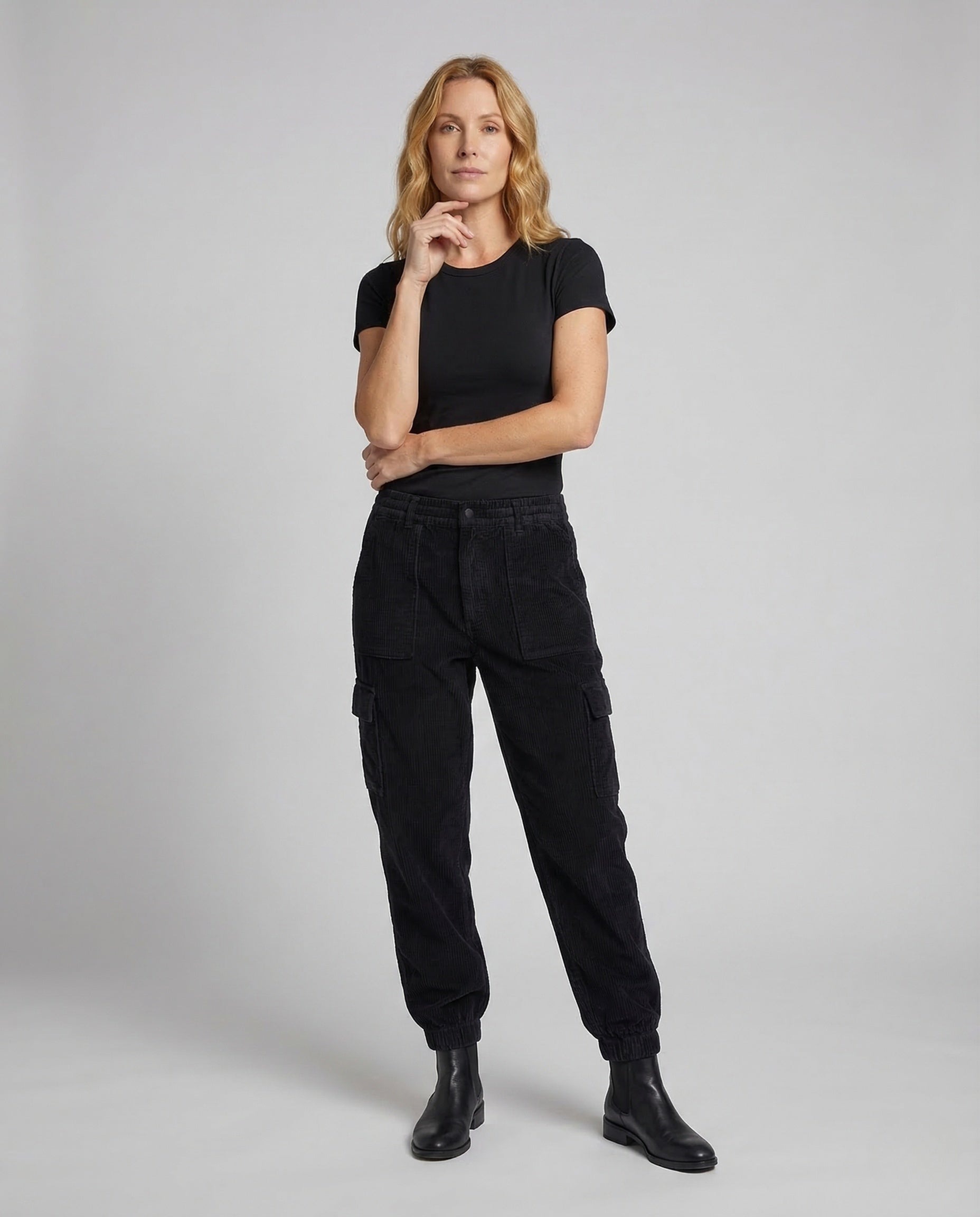 Pantaloni Cargo Unisex in Feincord con Elastico e Tasche - Brentozzi