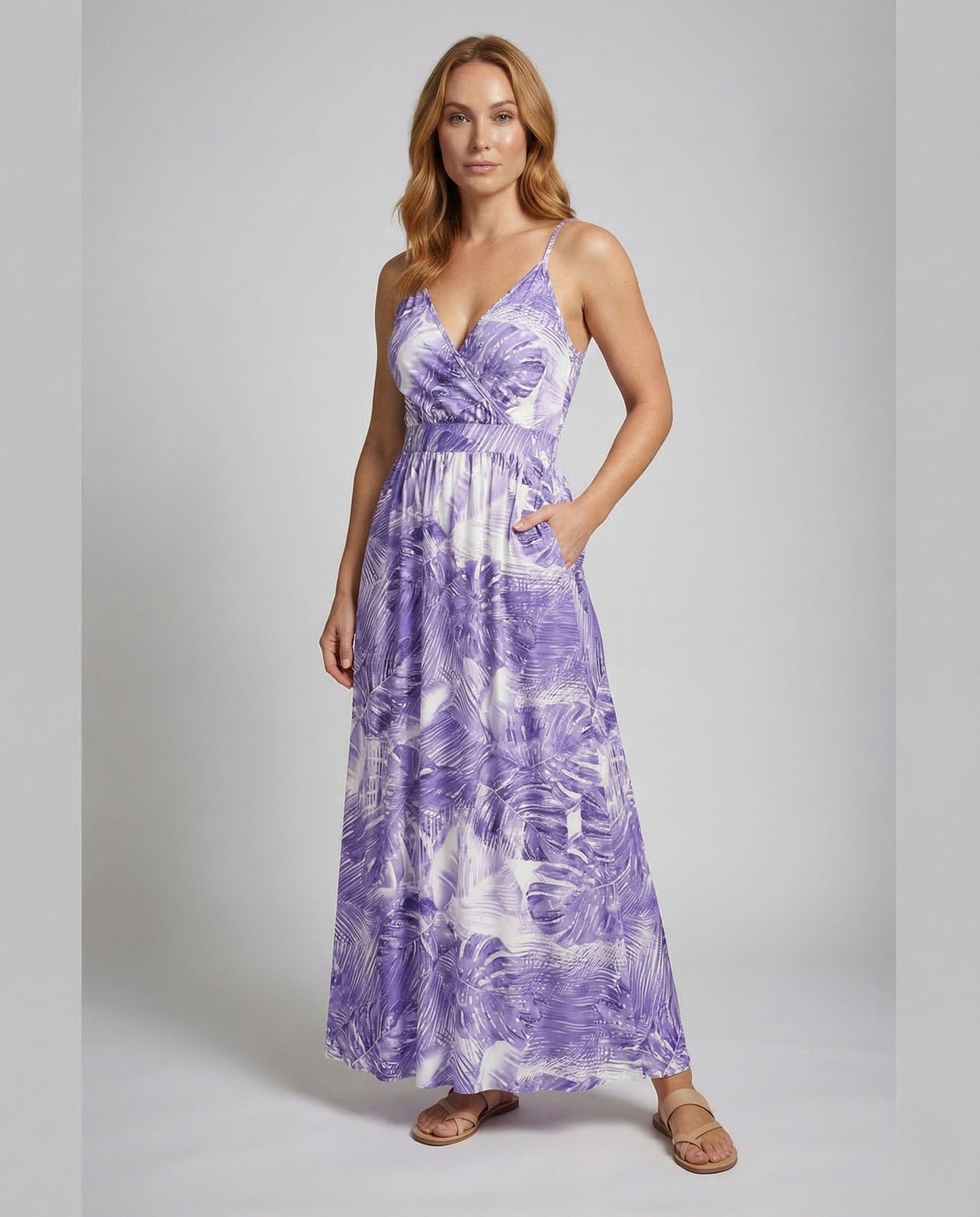 Abito Maxi Donna Spalline Sottili Corpino Incrociato Vita Alta - Brentozzi