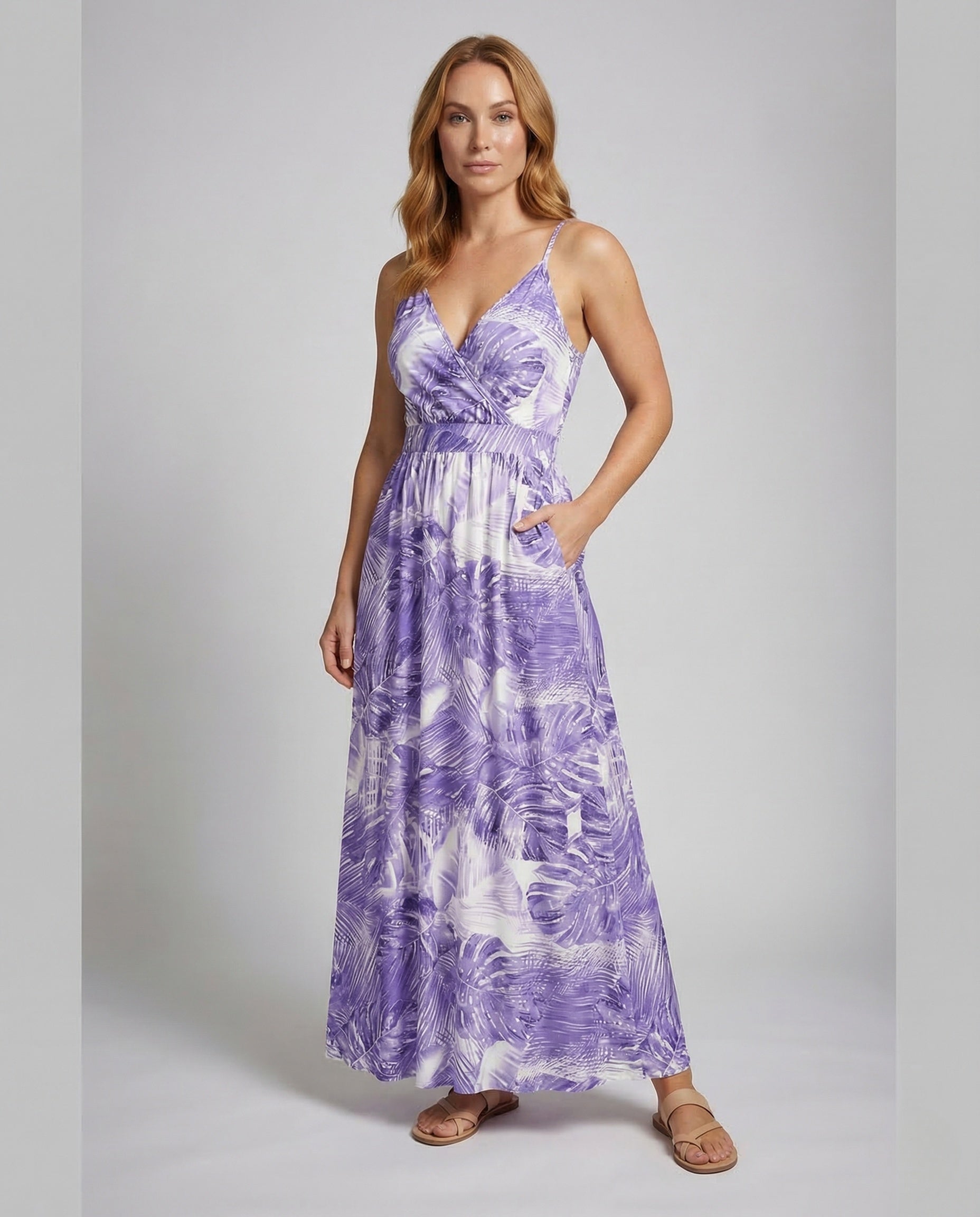 Abito Maxi Donna Spalline Sottili Corpino Incrociato Vita Alta - Brentozzi