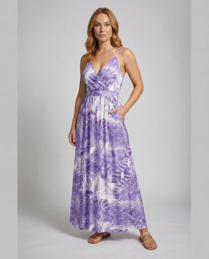 Abito Maxi Donna Spalline Sottili Corpino Incrociato Vita Alta - Brentozzi