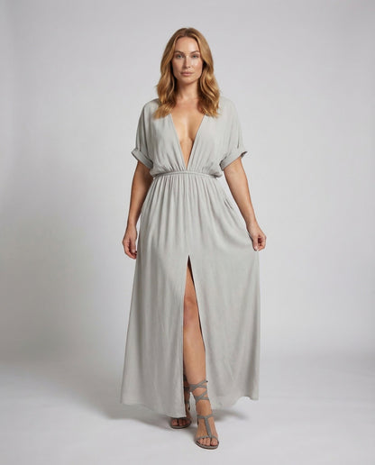Abito Maxi Donna Scollo a V Spacco Elastico in Vita - Brentozzi