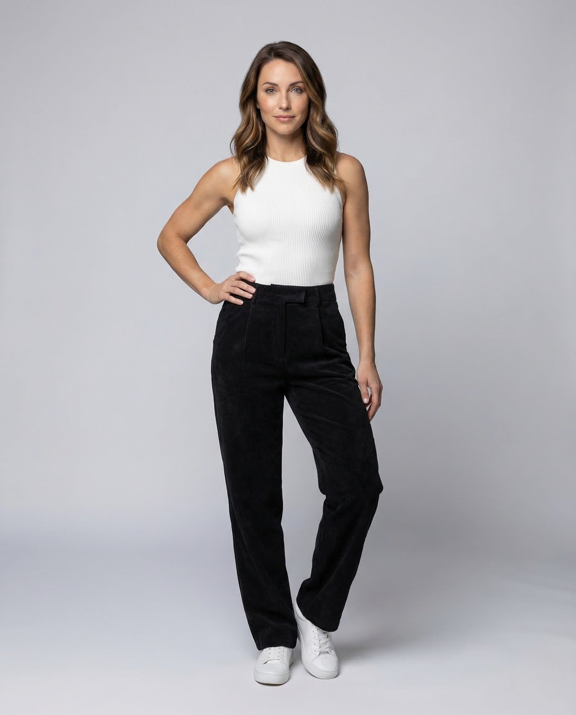 Pantaloni Donna in Velluto Vita Alta con Piega - Brentozzi