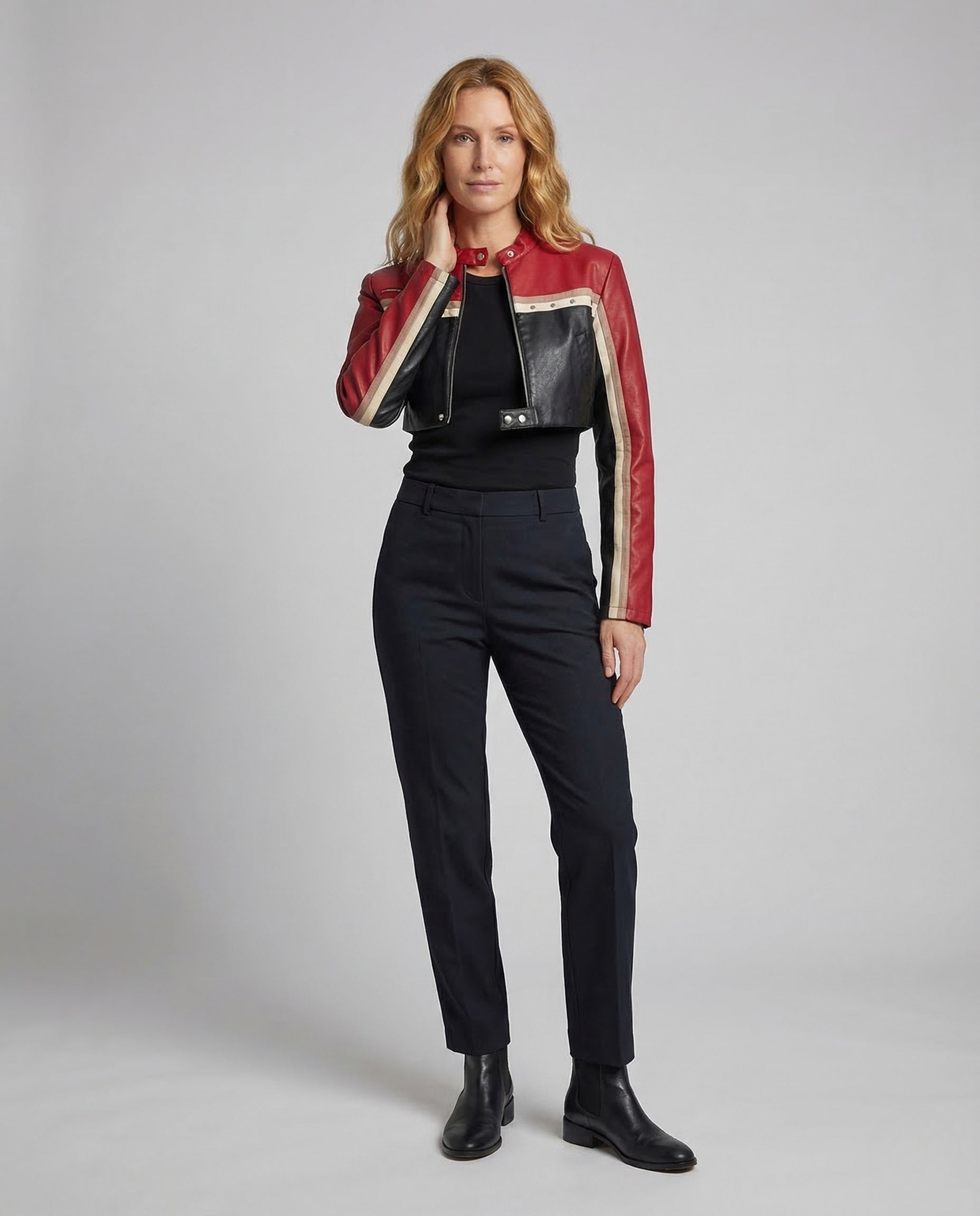 Giacca Biker Donna in Ecopelle Collo Alto Corto - Brentozzi
