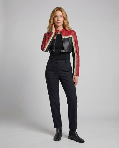 Giacca Biker Donna in Ecopelle Collo Alto Corto - Brentozzi
