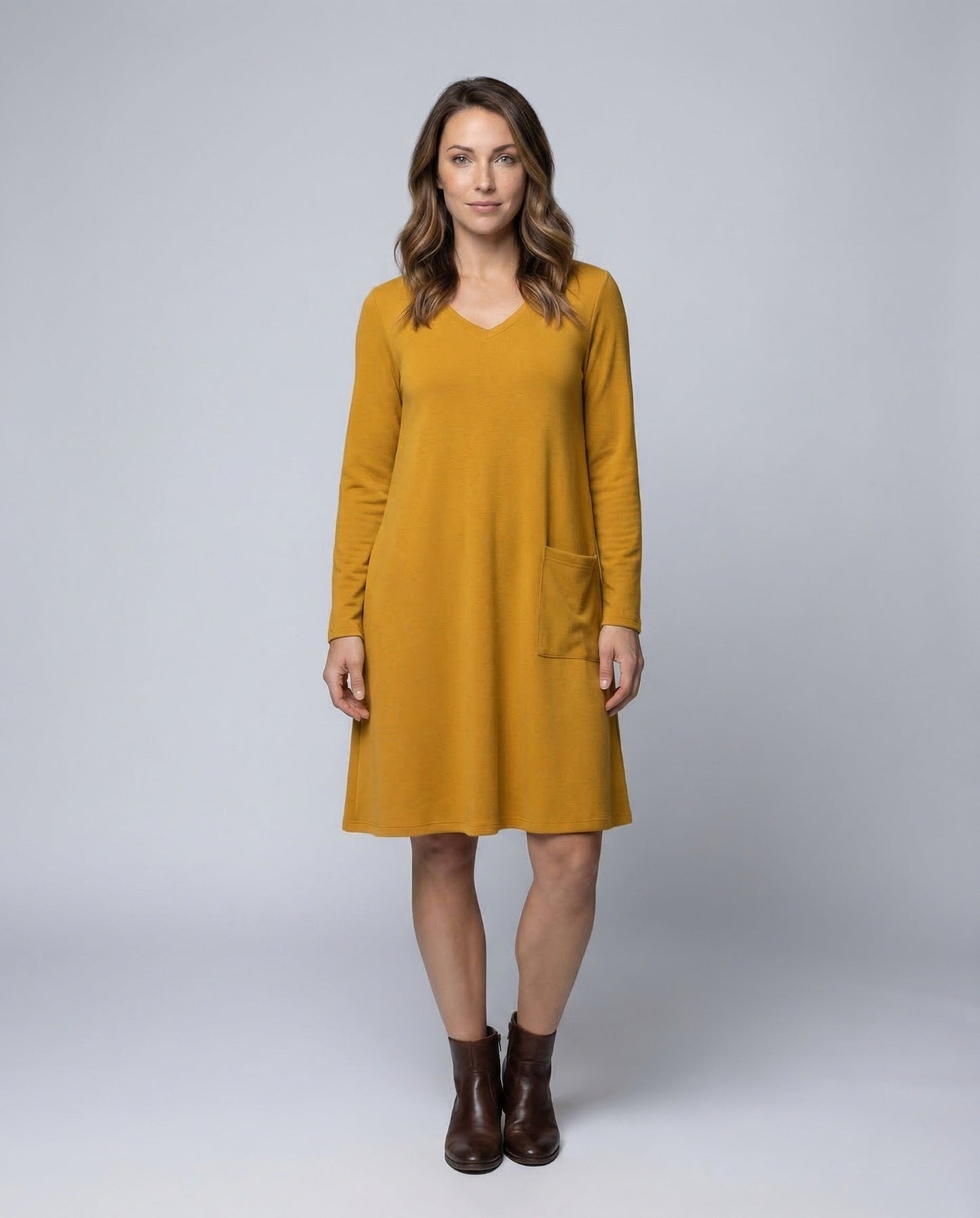 Abito Maglia Donna Linea A Manica Lunga con Tasche - Brentozzi