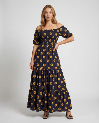 Abito Maxi Donna Sopragonna Arricciato Spalle Scoperte - Brentozzi
