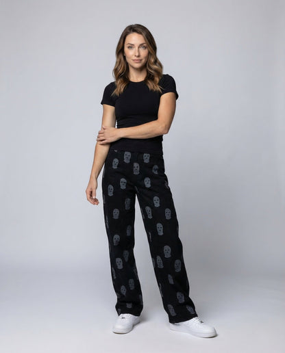 Pantaloni Donna Stampa Maschere Vita Elastica Taglio Largo - Brentozzi