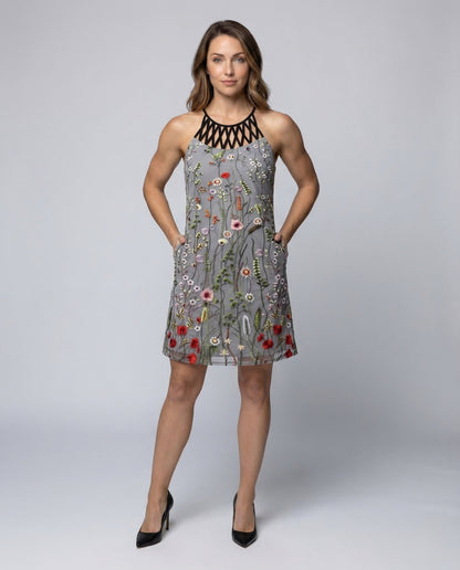 Abito Mini Donna Jersey Stampa Scollo Halter - Brentozzi