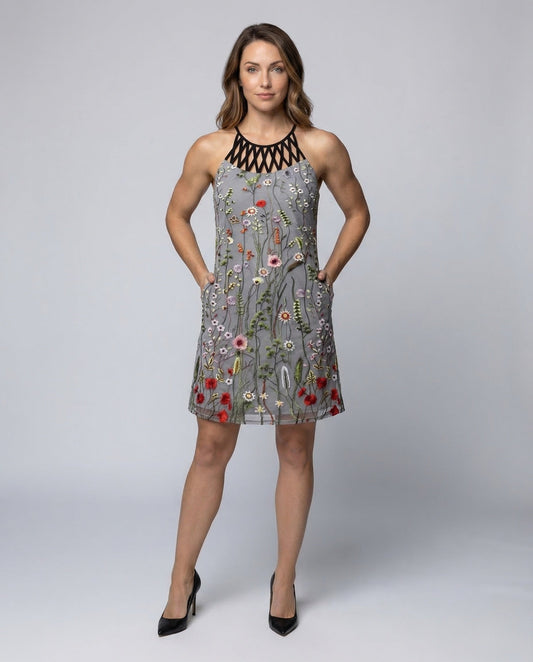 Abito Mini Donna Jersey Stampa Scollo Halter - Brentozzi