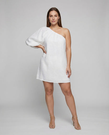 Abito Mini Donna Asimmetrico Spalle Scoperte Manica Sbuffo - Brentozzi