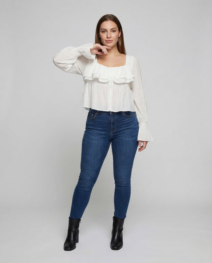 Blusa Donna Carmen in Tessuto con Ruches e Maniche a Sbuffo - Brentozzi
