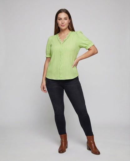 Blusa Plissettata Donna in Pizzo Manica Corta - Brentozzi
