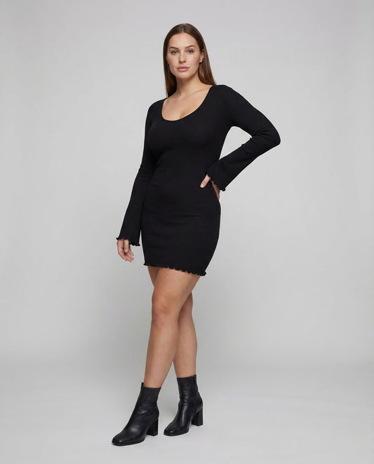 Abito Minidress Donna in Maglia Costina Manica Lunga Scollo a V - Brentozzi