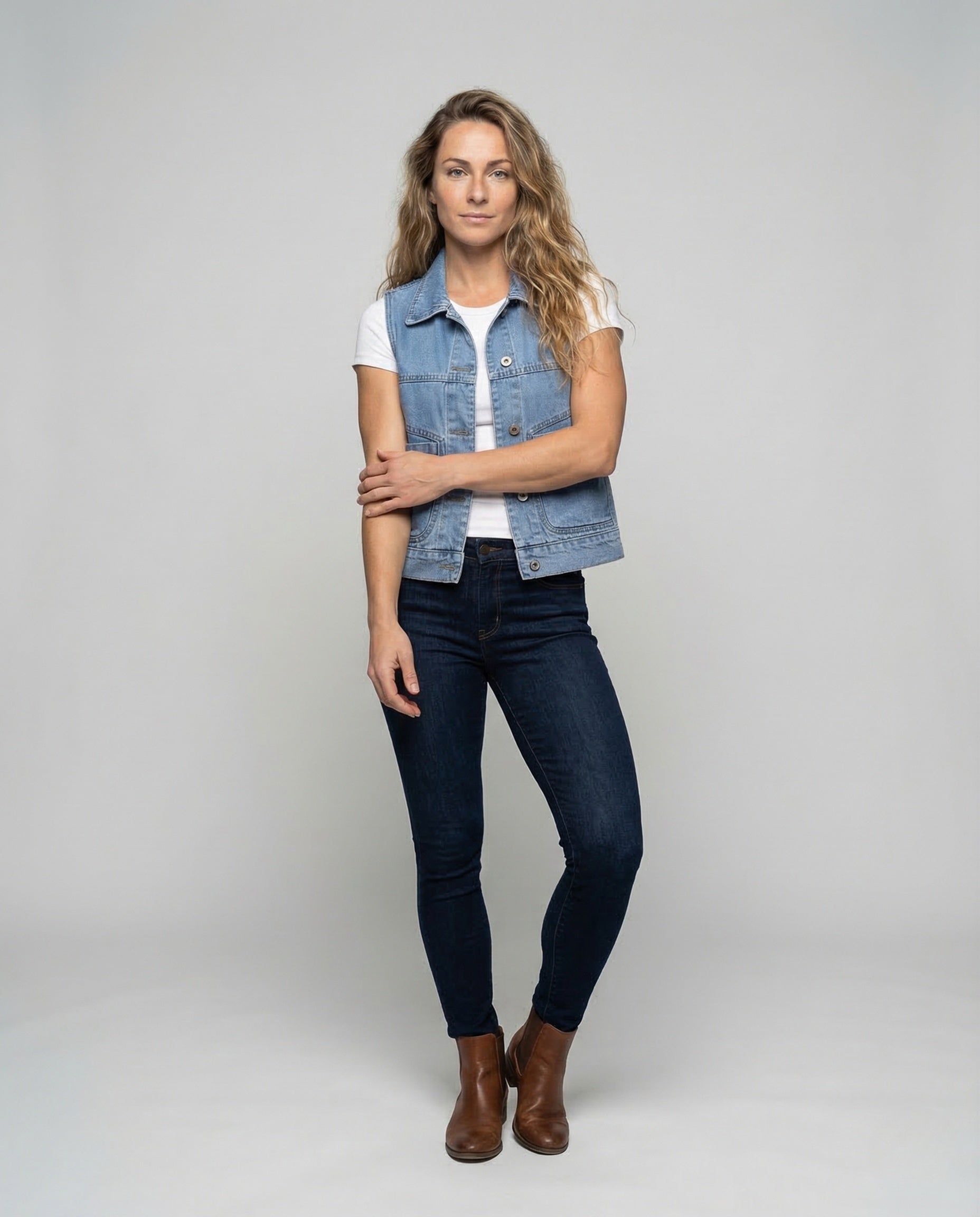 Gilet Donna in Denim Corto con Tasche Patta - Brentozzi