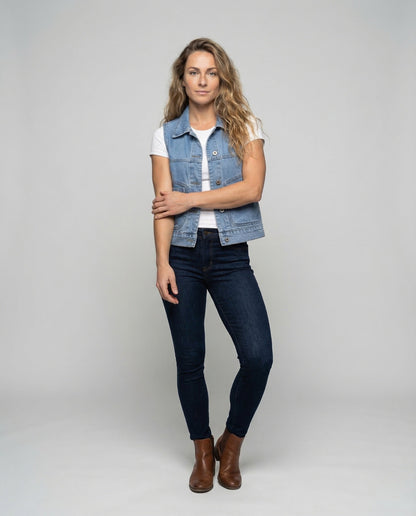 Gilet Donna in Denim Corto con Tasche Patta - Brentozzi