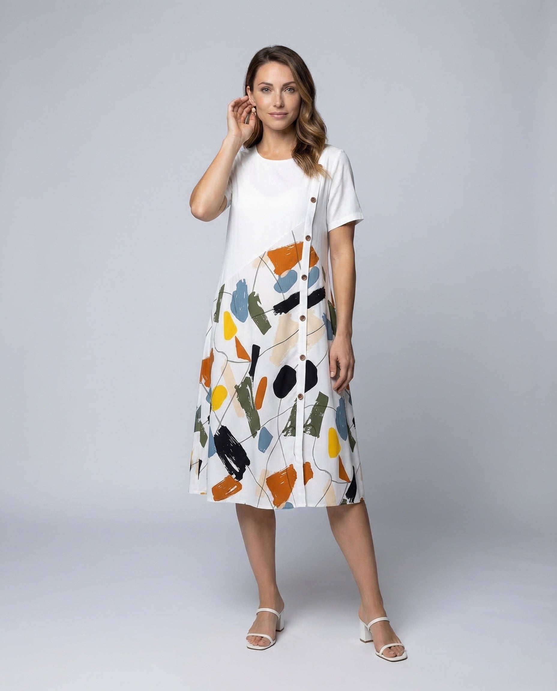 Abito Midi Donna in Lino Stampa - Brentozzi
