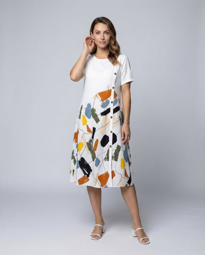 Abito Midi Donna in Lino Stampa - Brentozzi