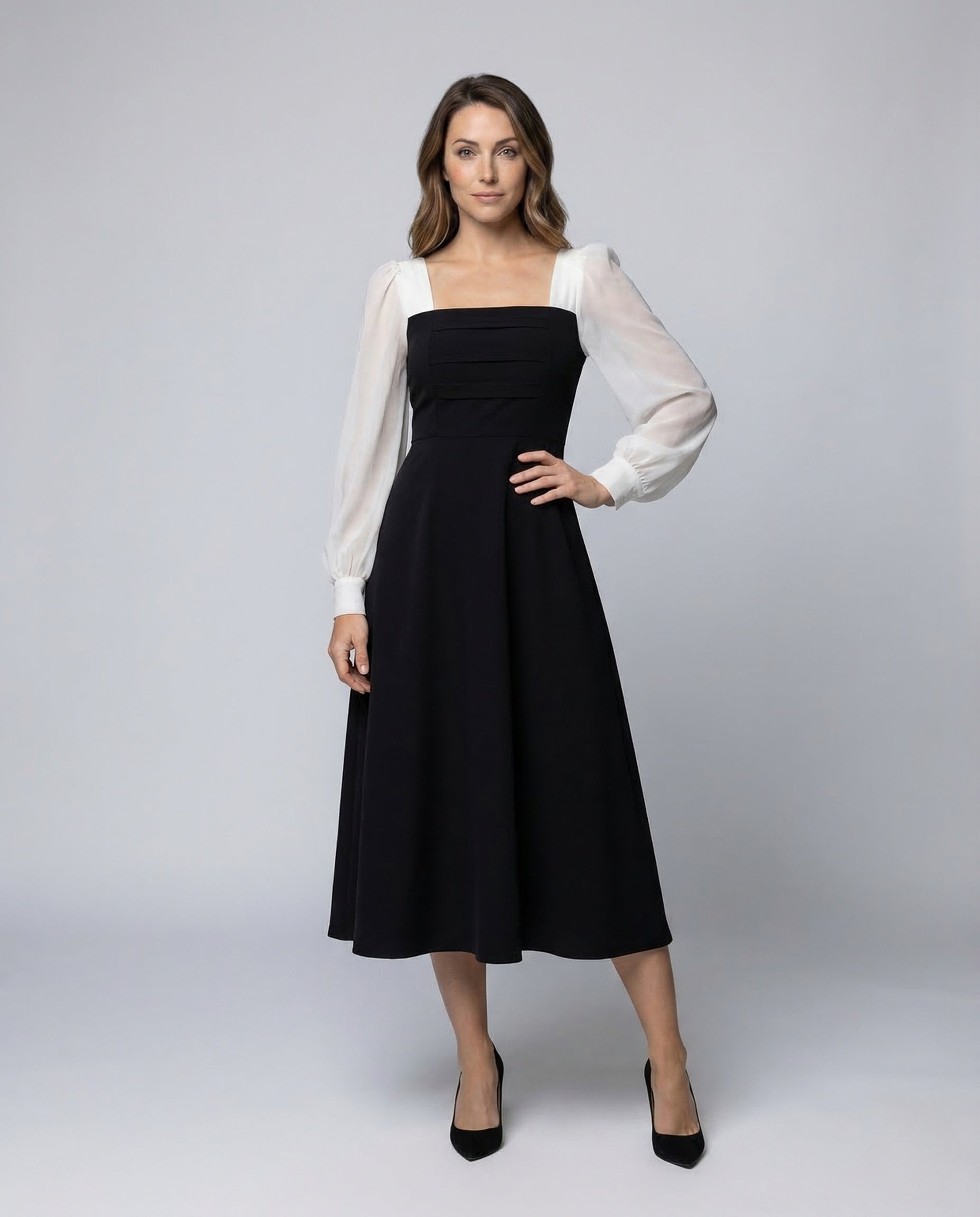 Abito Midi Donna Due Pezzi Maniche in Chiffon - Brentozzi