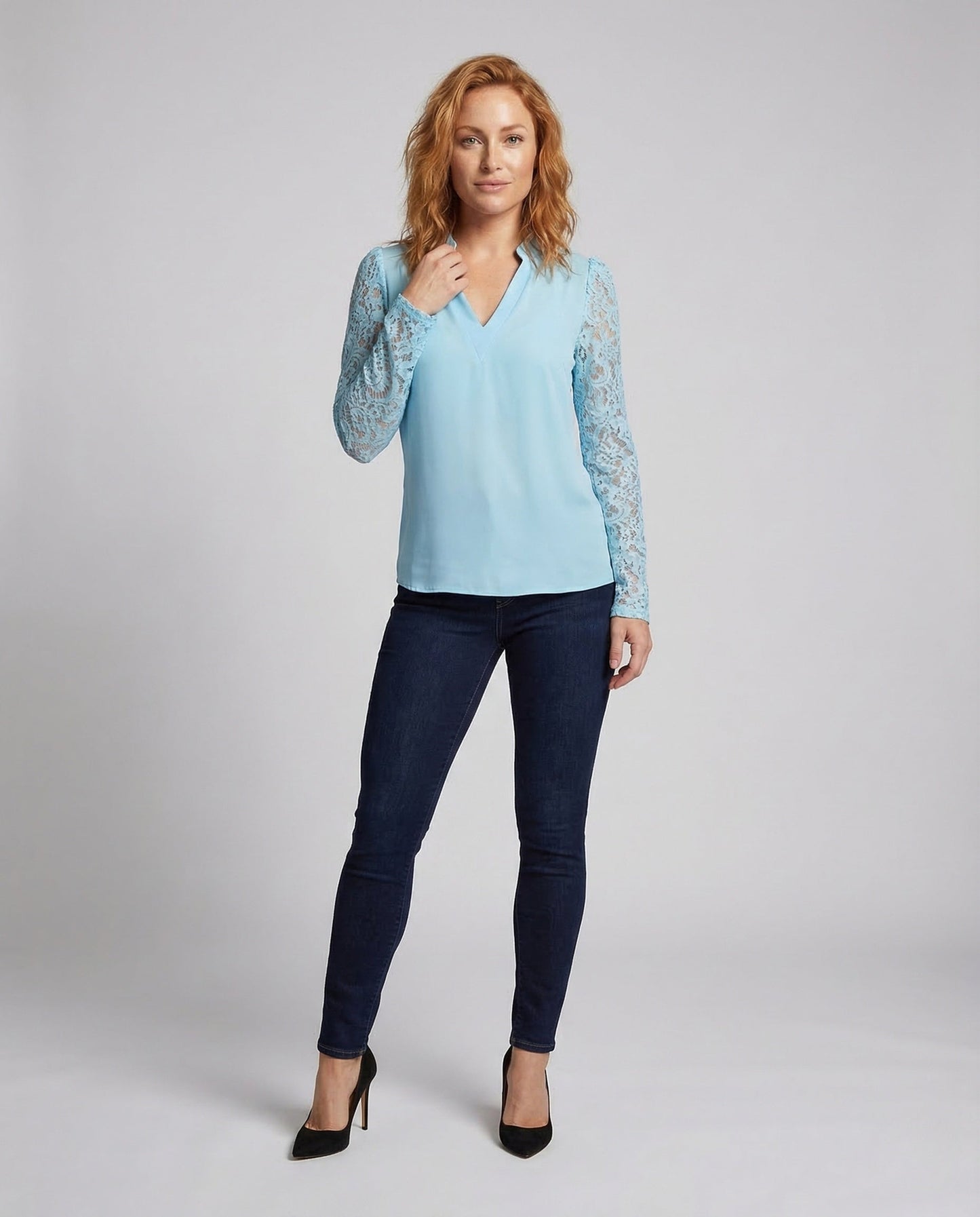 Blusa Donna Scollo a V Maniche in Pizzo - Brentozzi