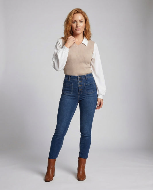 Maglia Donna in Costina con Maniche in Chiffon - Brentozzi