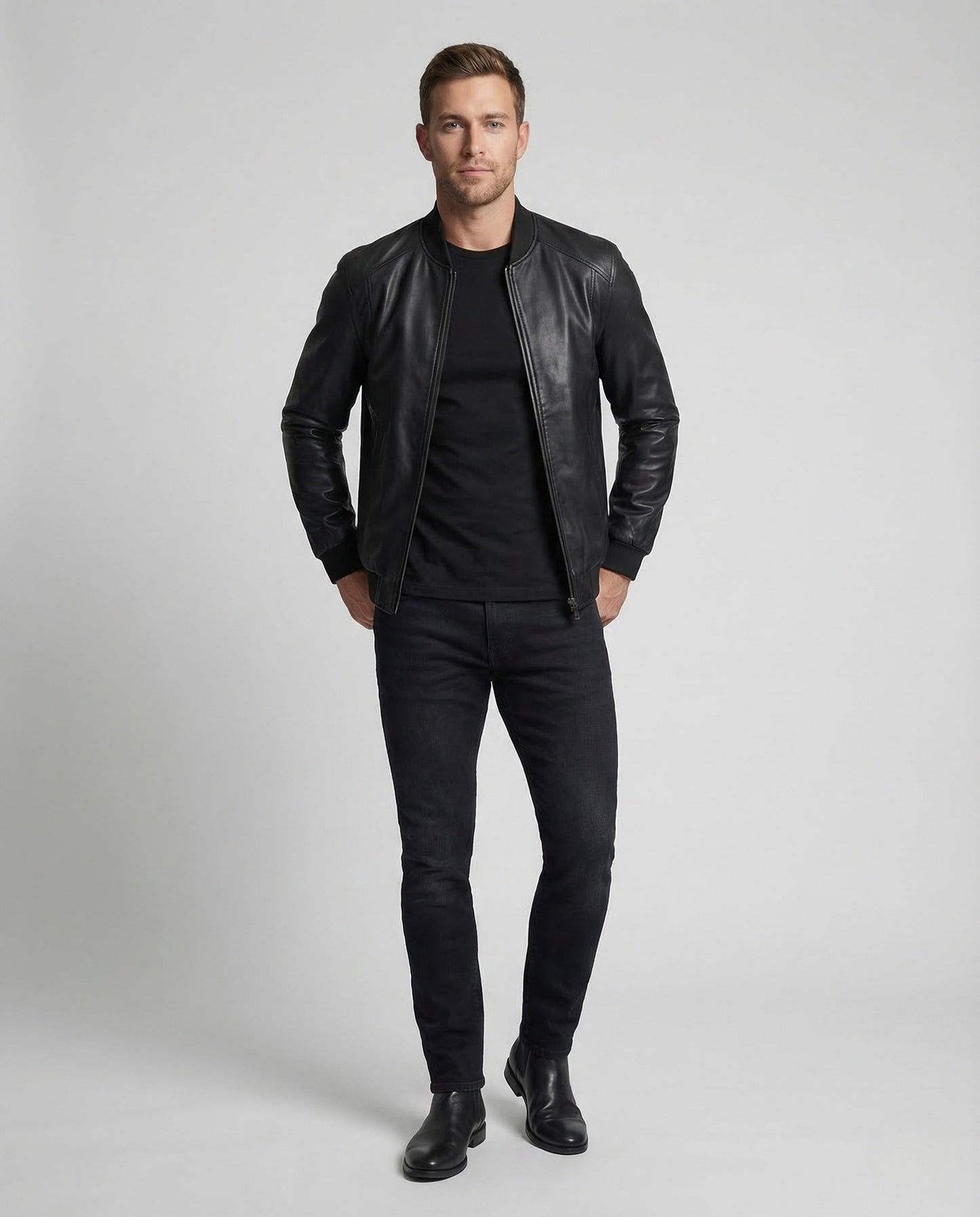 Giacca Bomber Uomo in Ecopelle con Zip e Collo Alto - Brentozzi