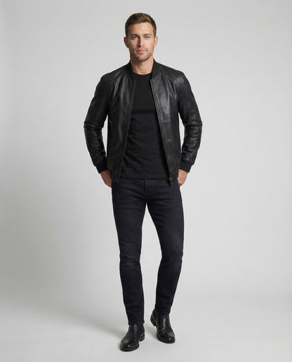 Giacca Bomber Uomo in Ecopelle con Zip e Collo Alto - Brentozzi