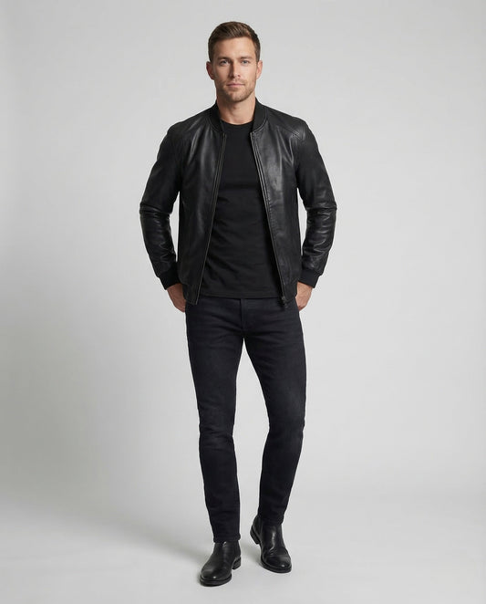 Giacca Bomber Uomo in Ecopelle con Zip e Collo Alto - Brentozzi