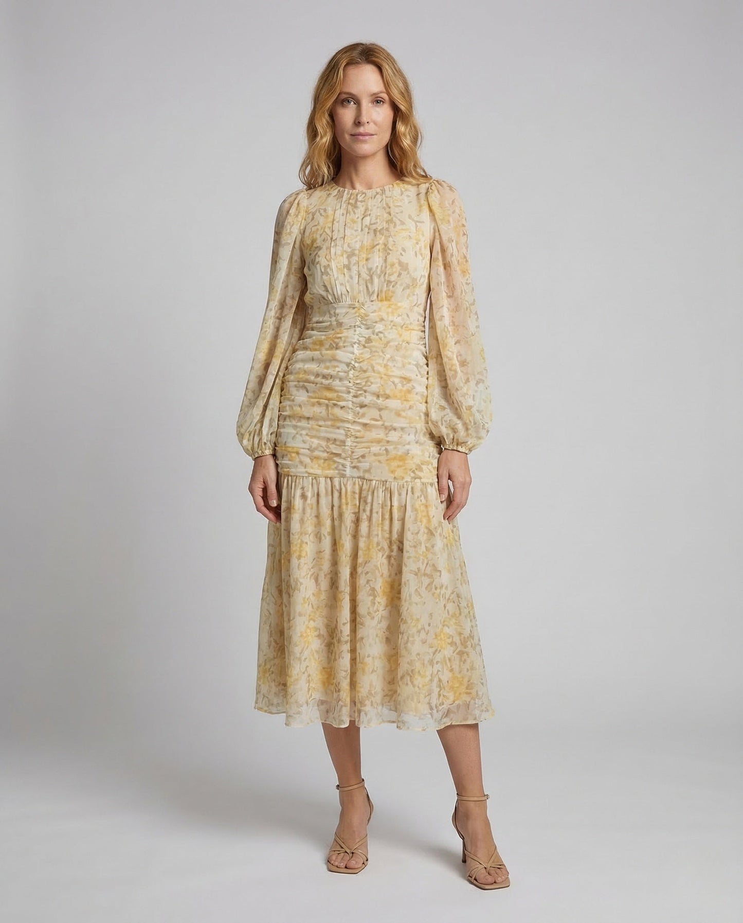 Abito Midi Donna in Chiffon con Ruches e Volant - Brentozzi