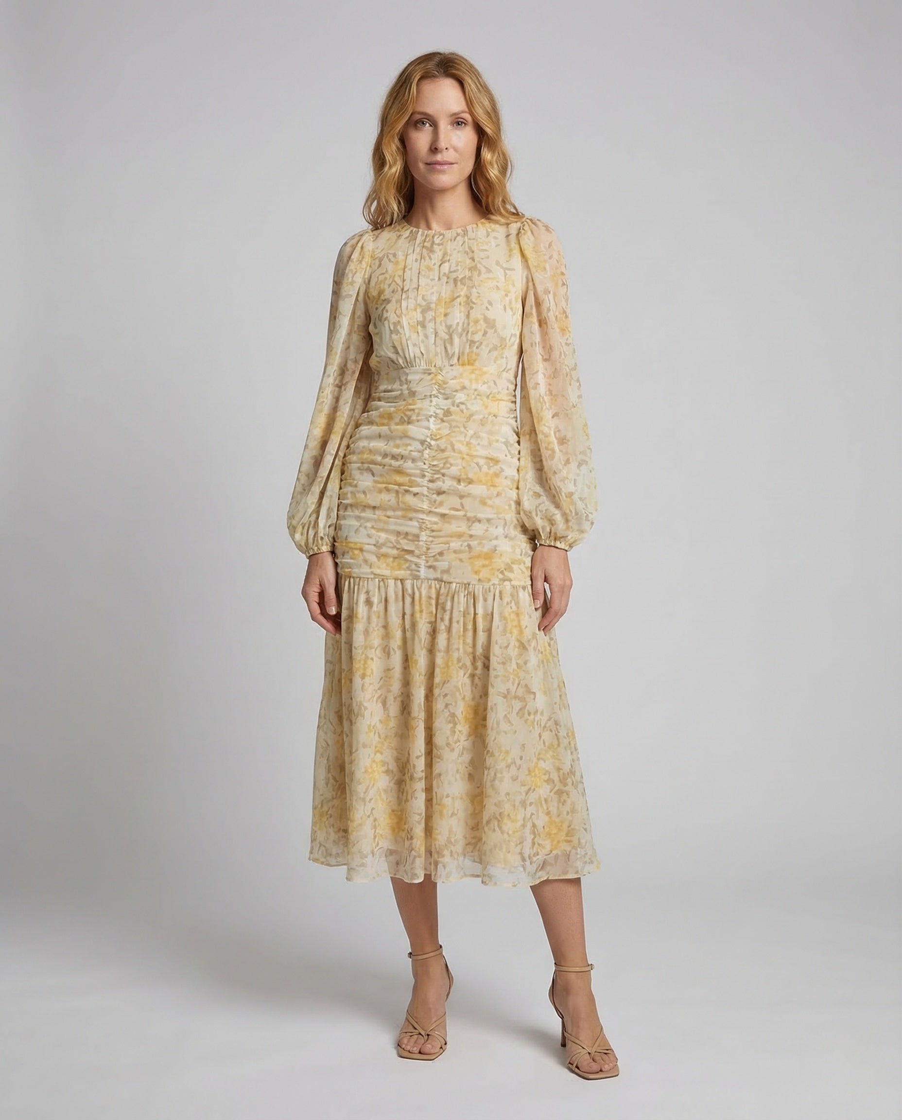 Abito Midi Donna in Chiffon con Ruches e Volant - Brentozzi