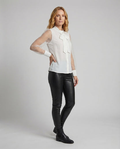 Blusa Donna in Chiffon Collo con Fiocco e Perle - Brentozzi