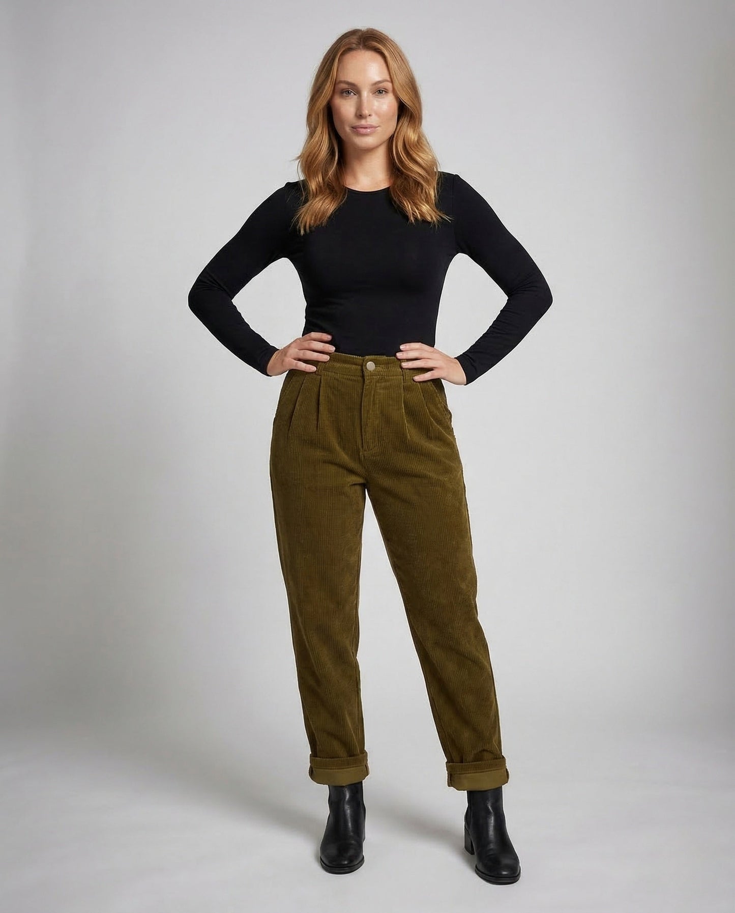 Pantaloni Donna in Cotone Vita Alta con Pieghe - Brentozzi