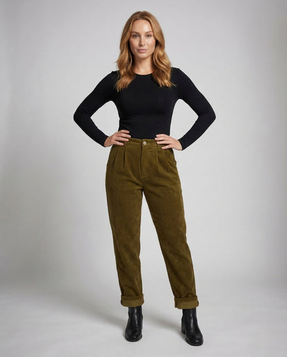 Pantaloni Donna in Cotone Vita Alta con Pieghe - Brentozzi