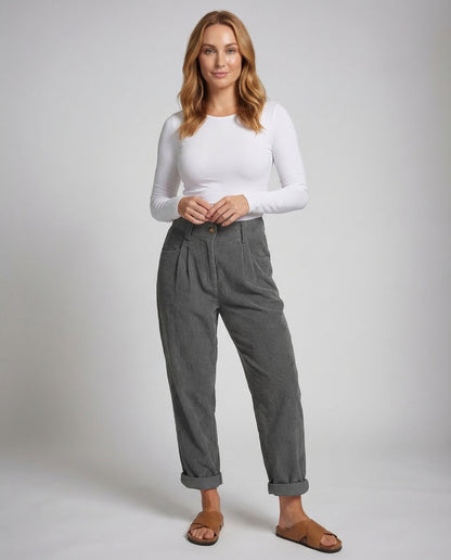 Pantaloni Donna in Cotone Vita Alta Risvolto - Brentozzi