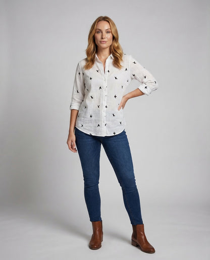 Blusa Donna Lino Stampa Fantasia Colletto Classico - Brentozzi
