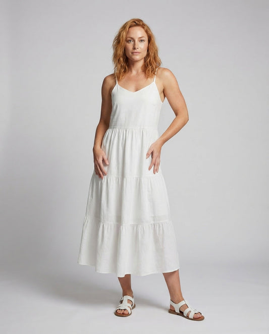 Abito Maxi Donna con Spalline Sottili a Balze - Brentozzi