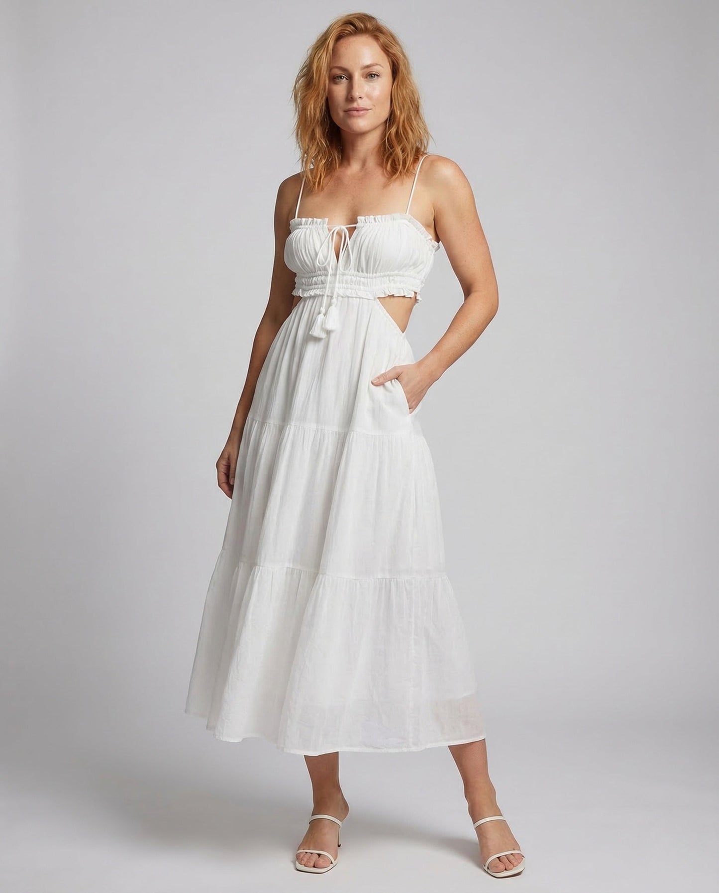 Abito Maxi Donna Cut Out Gonna a Balze - Brentozzi