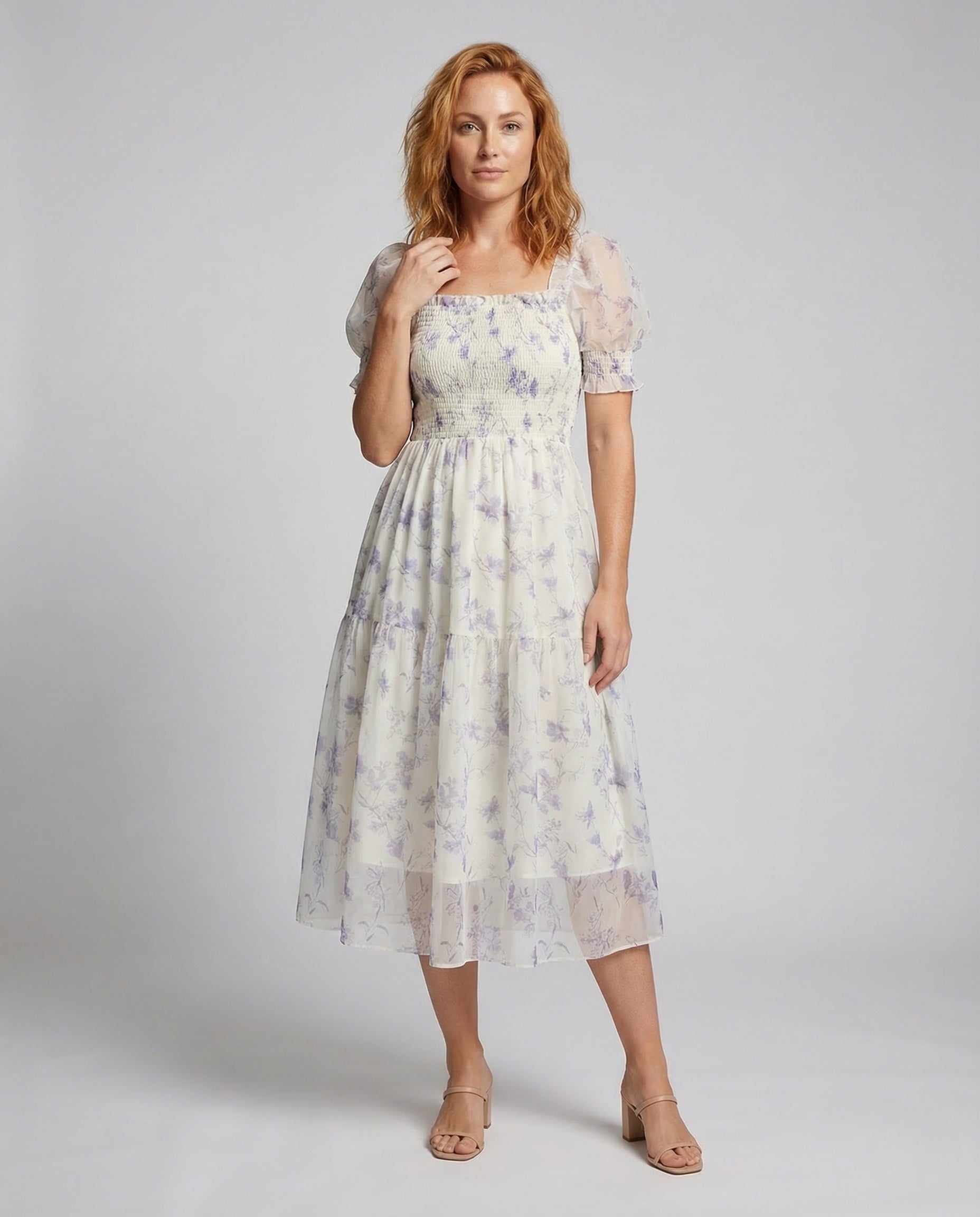 Abito Maxi Donna in Tessuto Smock Manica a Sbuffo - Brentozzi