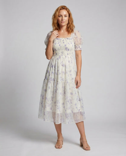 Abito Maxi Donna in Tessuto Smock Manica a Sbuffo - Brentozzi