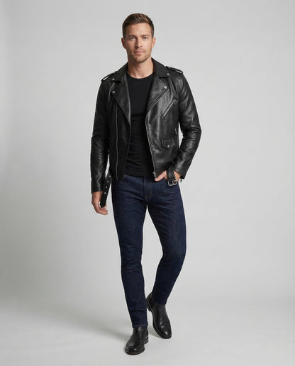 Giacca Biker Uomo in Ecopelle Taglio Asimmetrico - Brentozzi