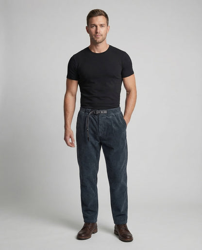 Pantaloni Uomo in Velluto a Coste Taglio Largo con Cintura - Brentozzi