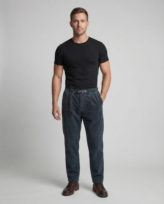 Pantaloni Uomo in Velluto a Coste Taglio Largo con Cintura - Brentozzi