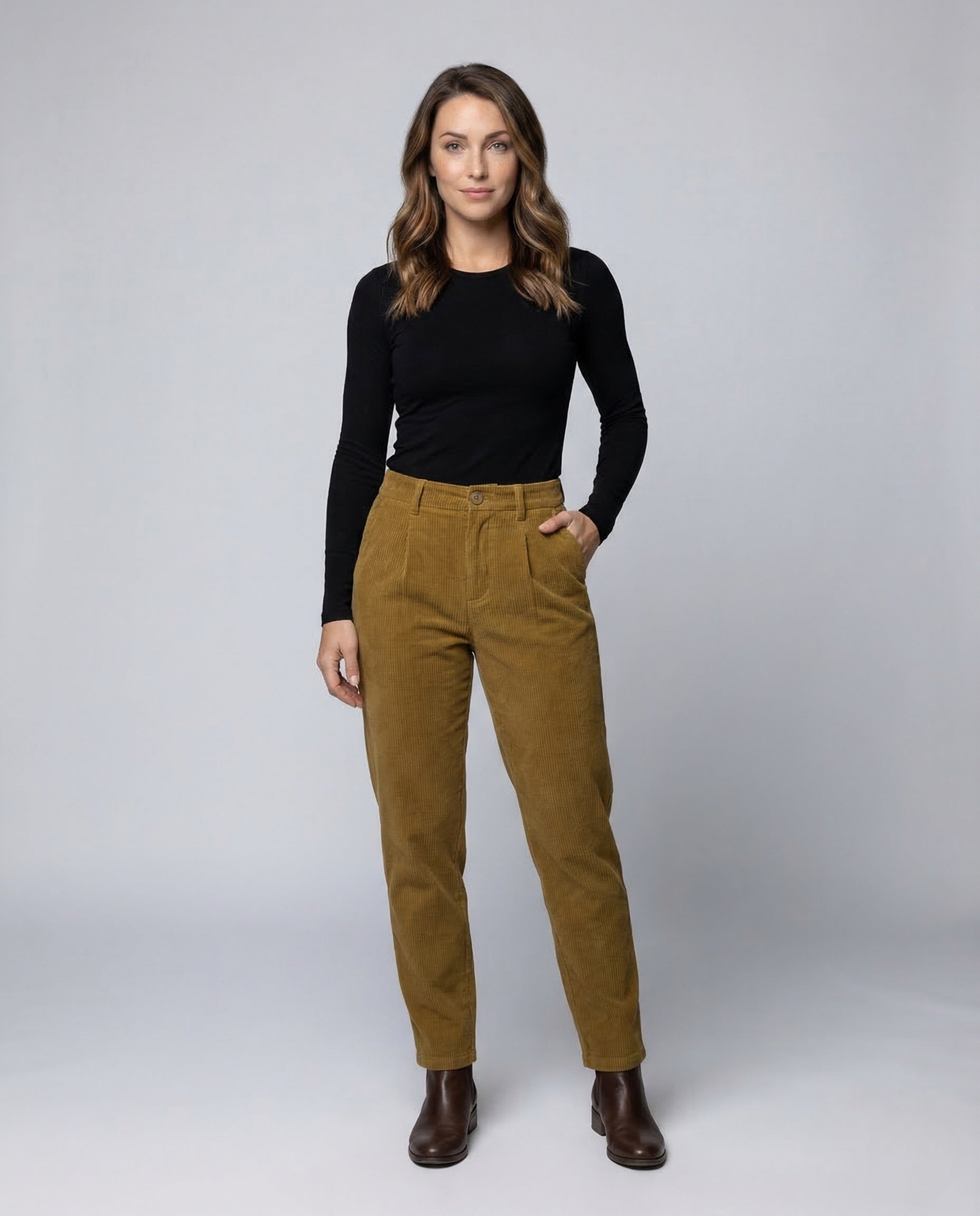 Pantaloni Donna in Velluto a Coste Vita Elastica Ampia - Brentozzi