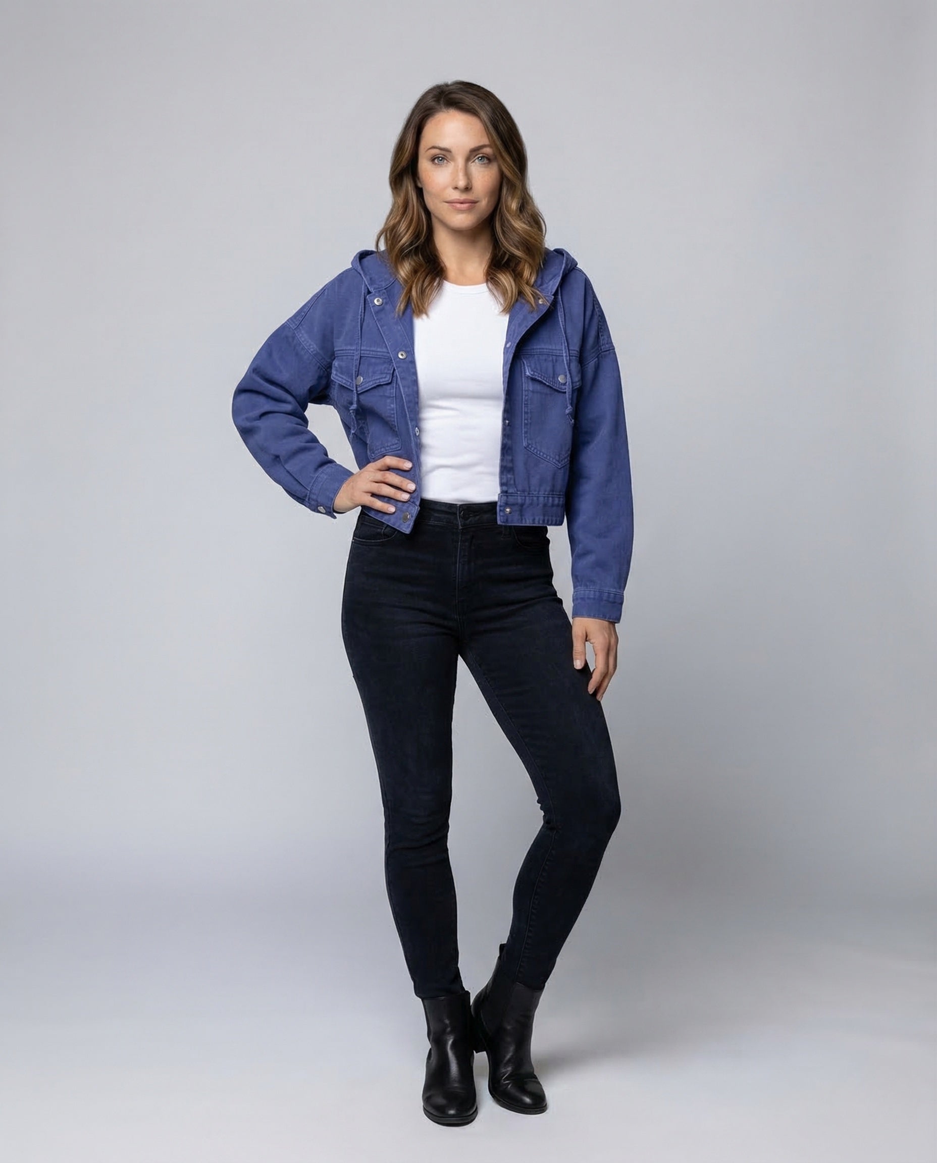 Giacca Jeans Donna Corta con Cappuccio - Brentozzi