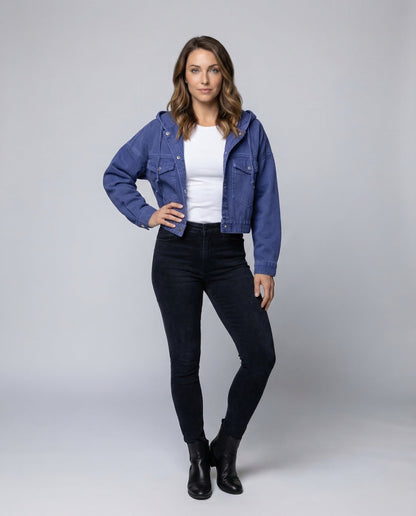 Giacca Jeans Donna Corta con Cappuccio - Brentozzi